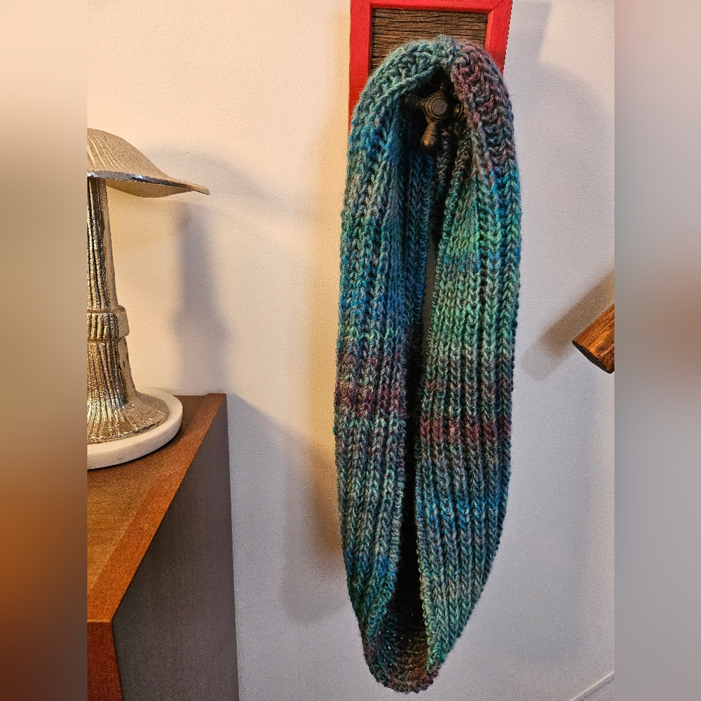 Hand Knit Infinity Scarf Handmade By Me 🩵💚💜
